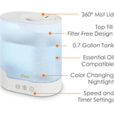 0.7 Gallon Top Fill Cool Mist Humidifier and Aroma Diffuser