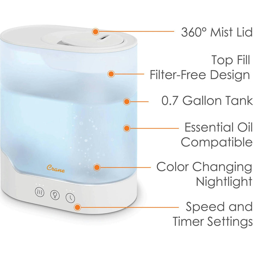 0.7 Gallon Top Fill Cool Mist Humidifier and Aroma Diffuser