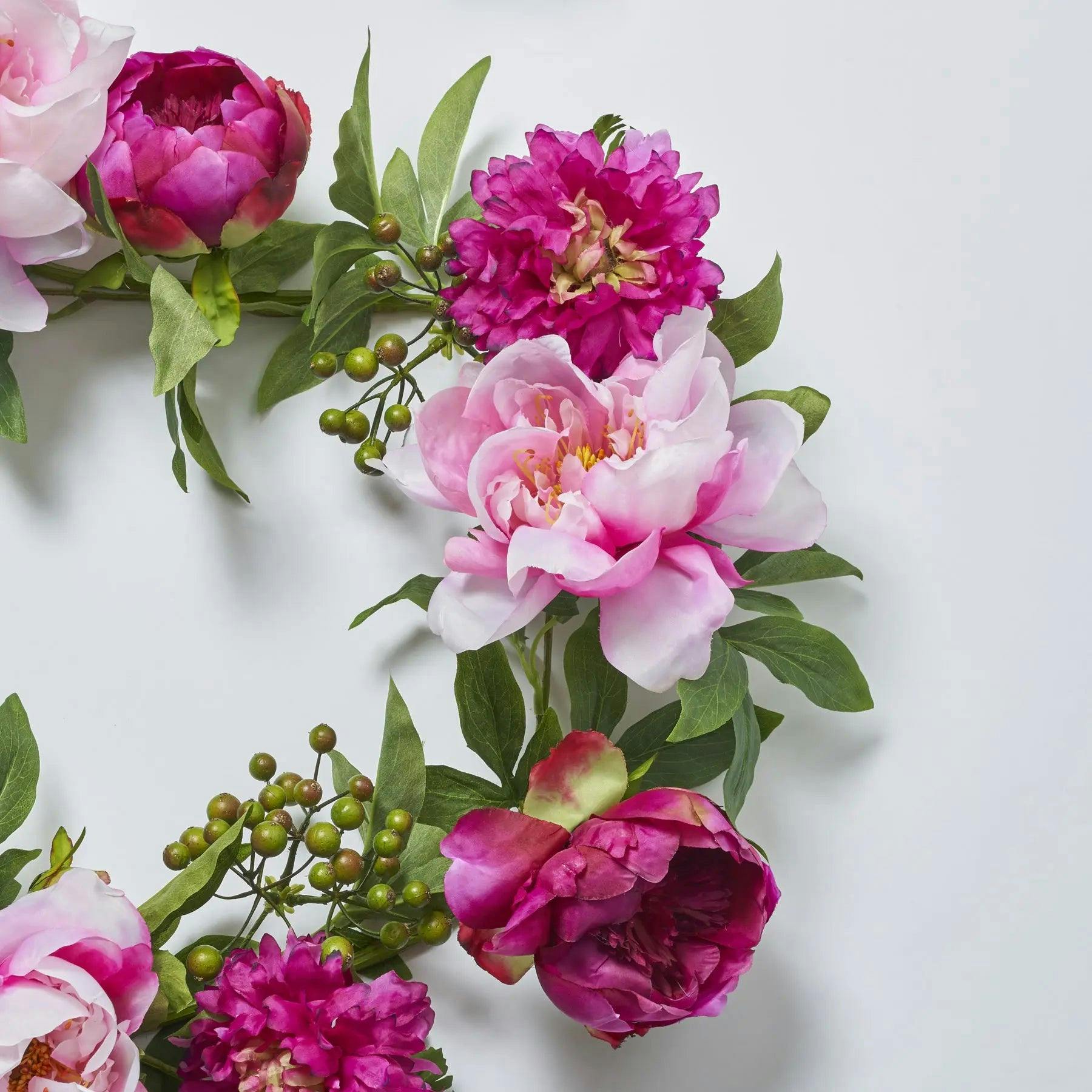 Pink Peony & Beauty Ranunculus Mixed Floral Mantel Garland Spring Summer Table Runner