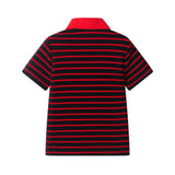 Boys Striped Polo Shirt | T-Rex Heart â€“ Red & Black