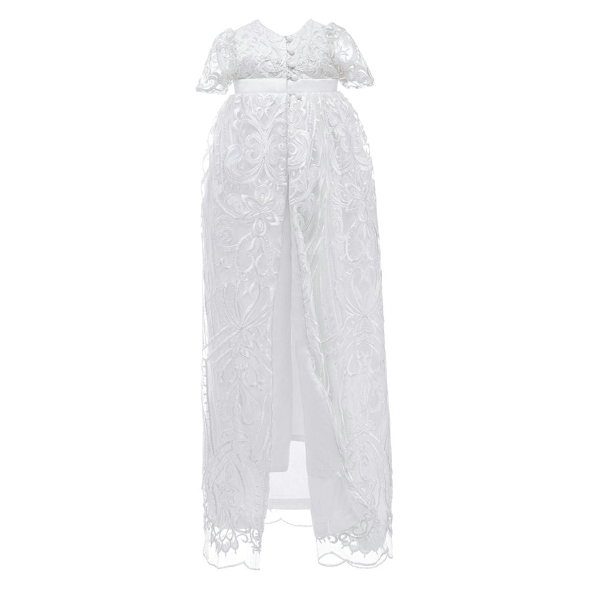 White Lace Christening Gown & Bonnet Set