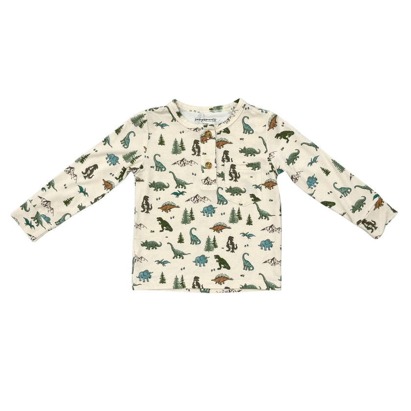 Boys Long Sleeve Henley Shirt in Dino Land