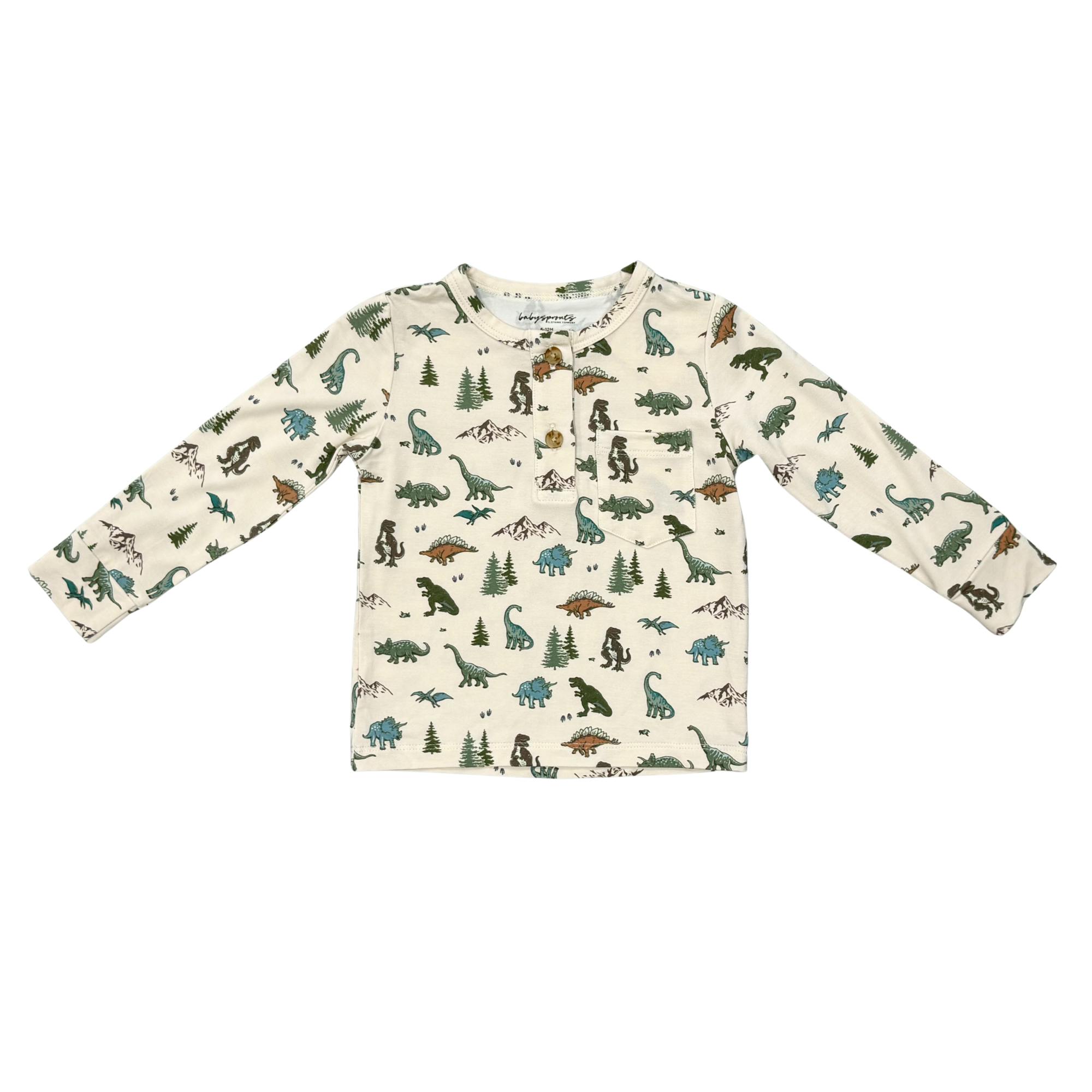 Boys Long Sleeve Henley Shirt in Dino Land