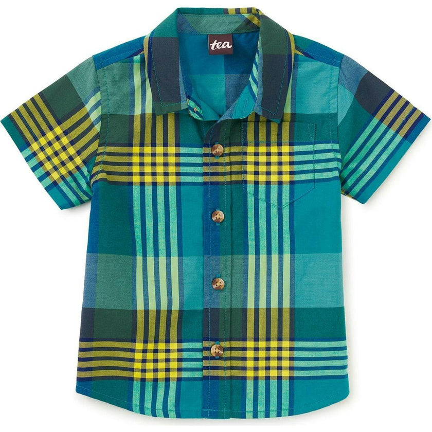 Plaid Button Up Woven Shirt, Blue