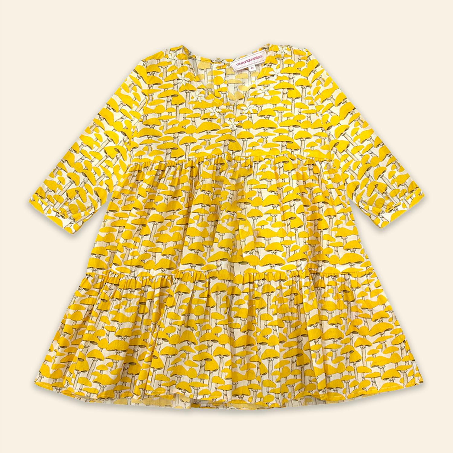 Kids Fran Dress Yellow Mushroom