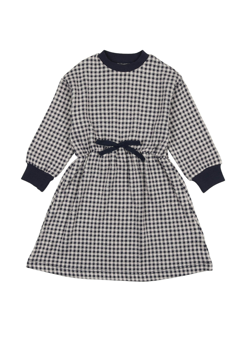 Soft Gingham Contrast Neck & Cuff Long Sleeve Dress