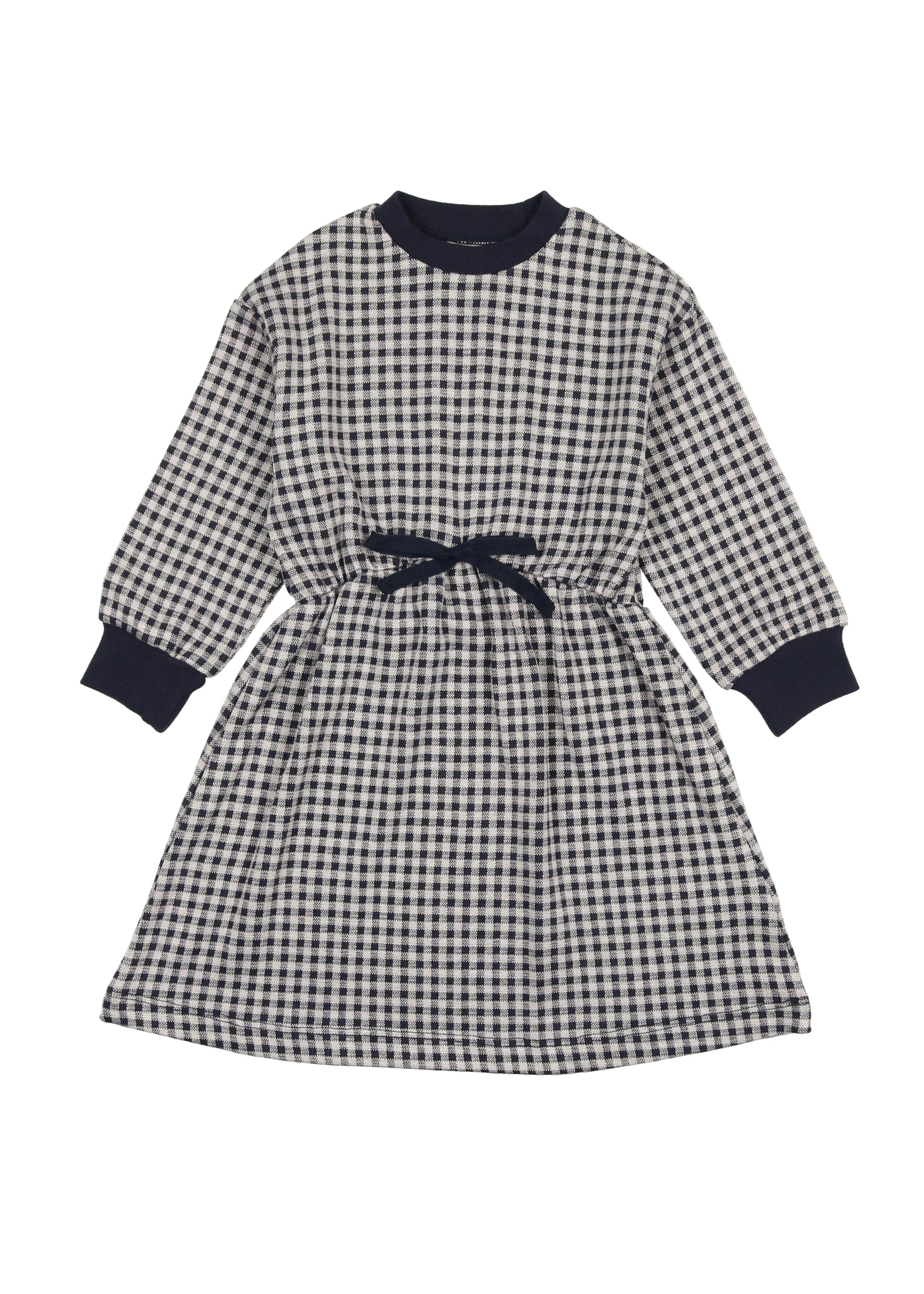 Soft Gingham Contrast Neck & Cuff Long Sleeve Dress