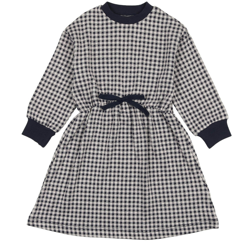 Soft Gingham Contrast Neck & Cuff Long Sleeve Dress