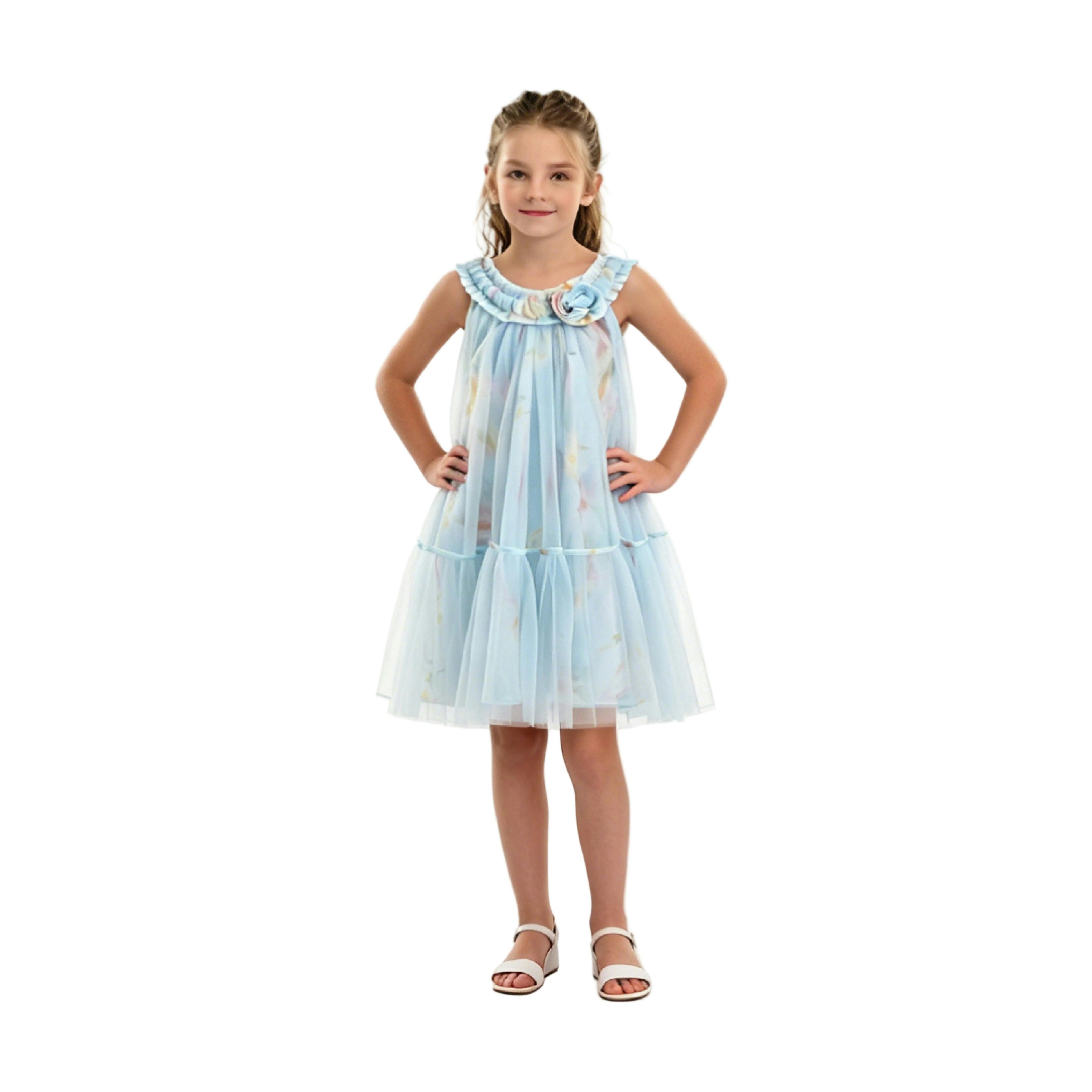 Blue Rosamira Floral Tulle Dress