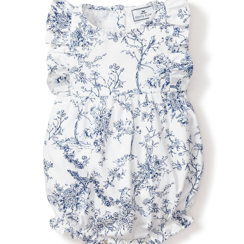 Baby's Twill Ruffled Romper in Timeless Toile