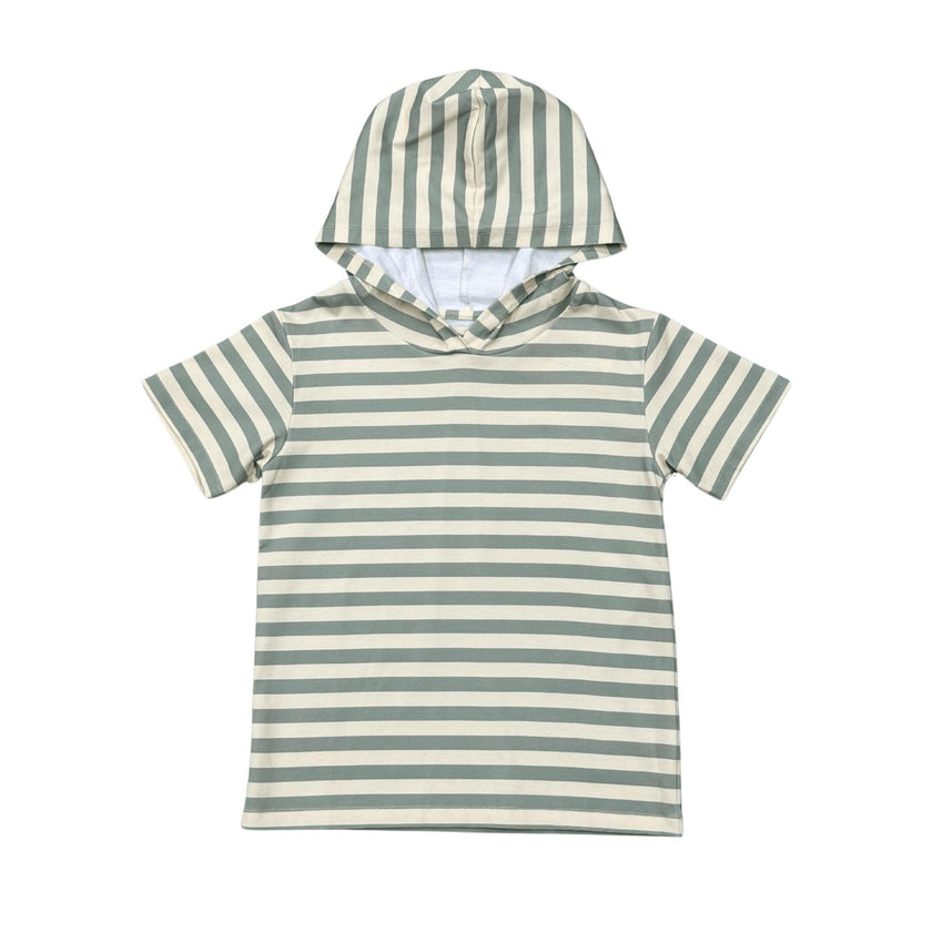 Boys Short Sleeve Hoodie Pullover in Desert Sage Stripe