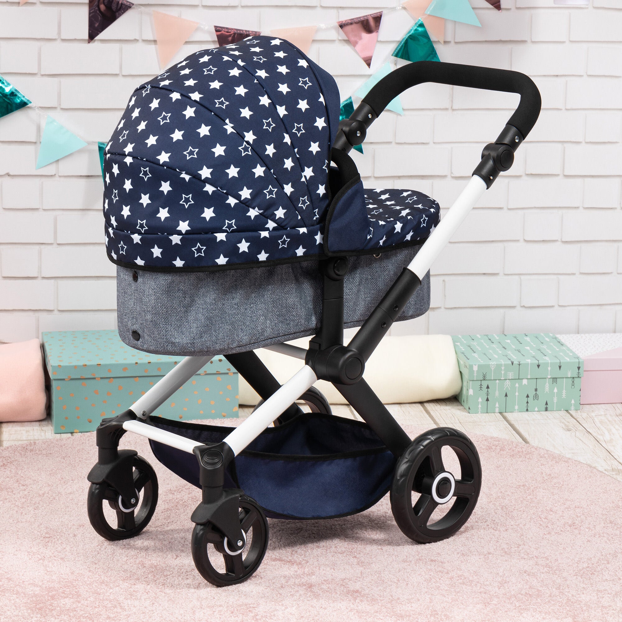 Bayer Design Dolls: Pram Xeo - Blue & White Stars