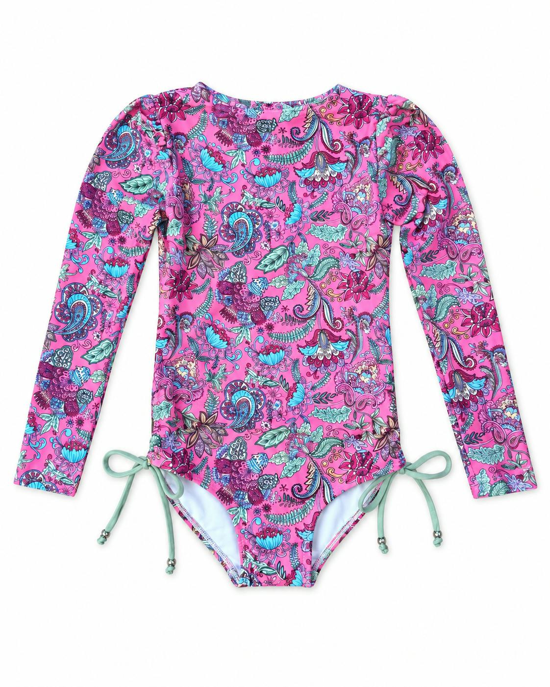 Girls Long Sleeve One Piece Swimsuit with Side Ties – Liberty