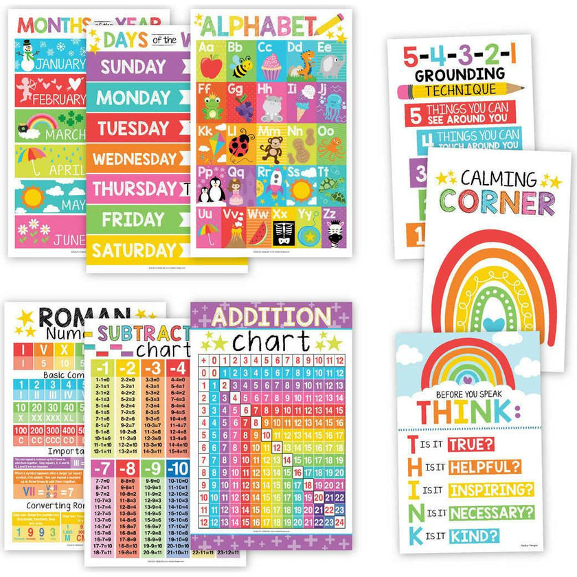 16-Piece Laminated Colorful Prek & Kindergarten Posters