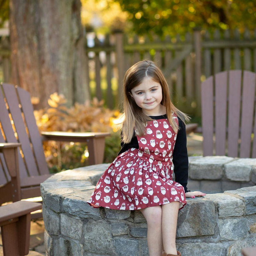 Holiday Pinafore Dress in Christmas Santas