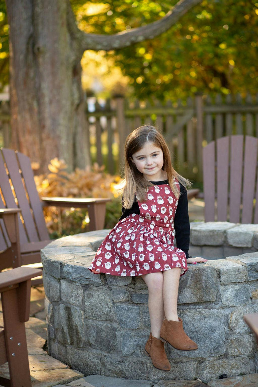 Holiday Pinafore Dress in Christmas Santas