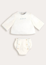Whale Embroidered Scallop Edge Two Piece Set in Blue (1-6mths)