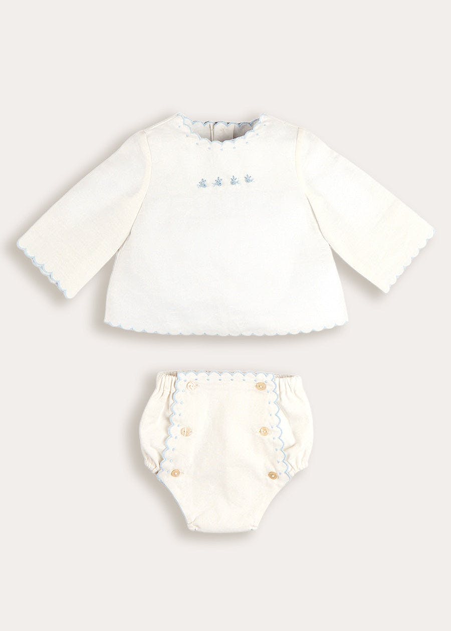 Whale Embroidered Scallop Edge Two Piece Set in Blue (1-6mths)