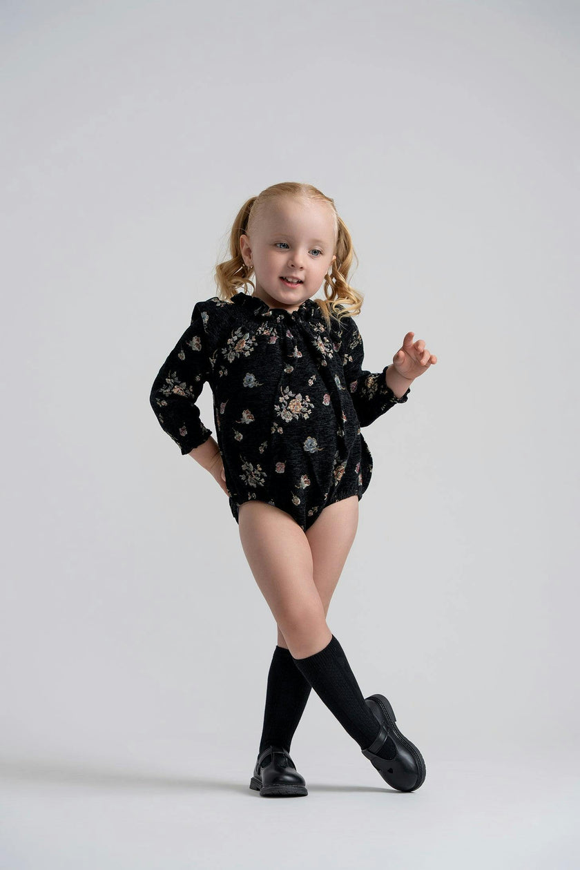 Floral Brocade Smocked Snap Bottom Bubble