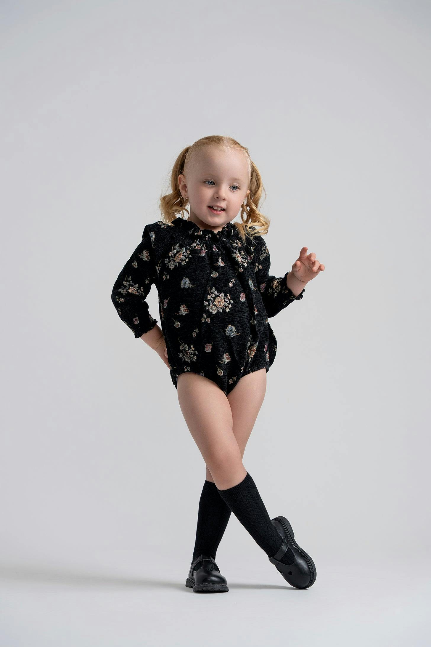 Floral Brocade Smocked Snap Bottom Bubble