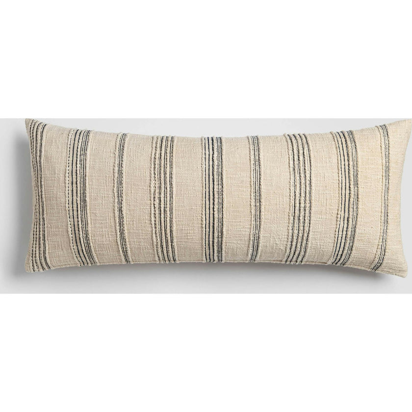 Tide Stripe Blue & Ivory Distressed Lumbar Pillow