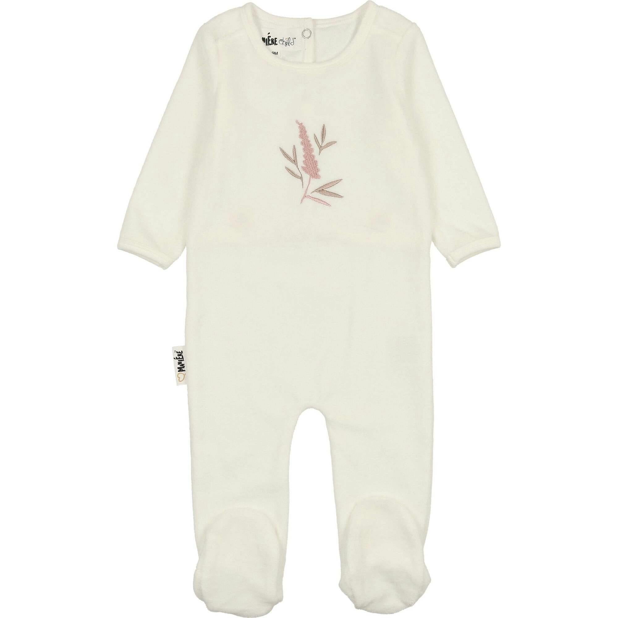 Floral Embroidered Round Neck Long Sleeve Footie