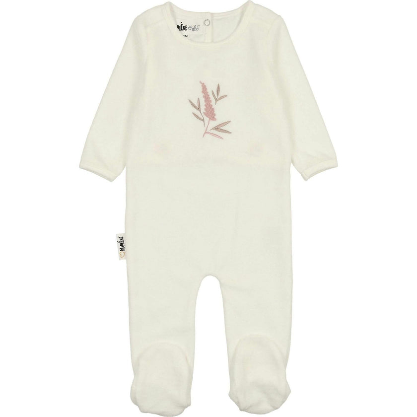 Floral Embroidered Round Neck Long Sleeve Footie