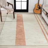 Raita Modern Distressed Stripe Machine-Washable Area Rug, White