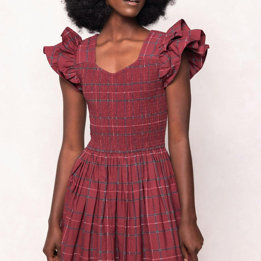 Hattie Dress in Burgundy Plaid