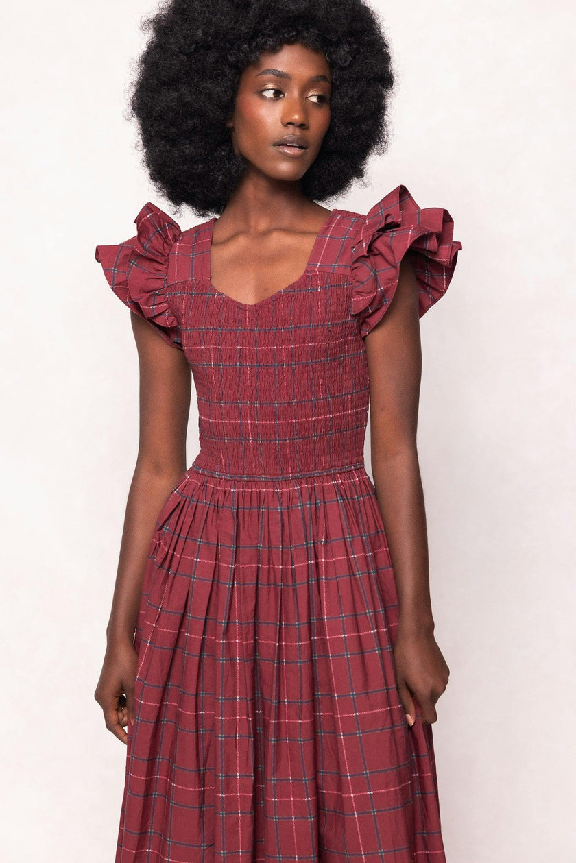 Hattie Dress in Burgundy Plaid