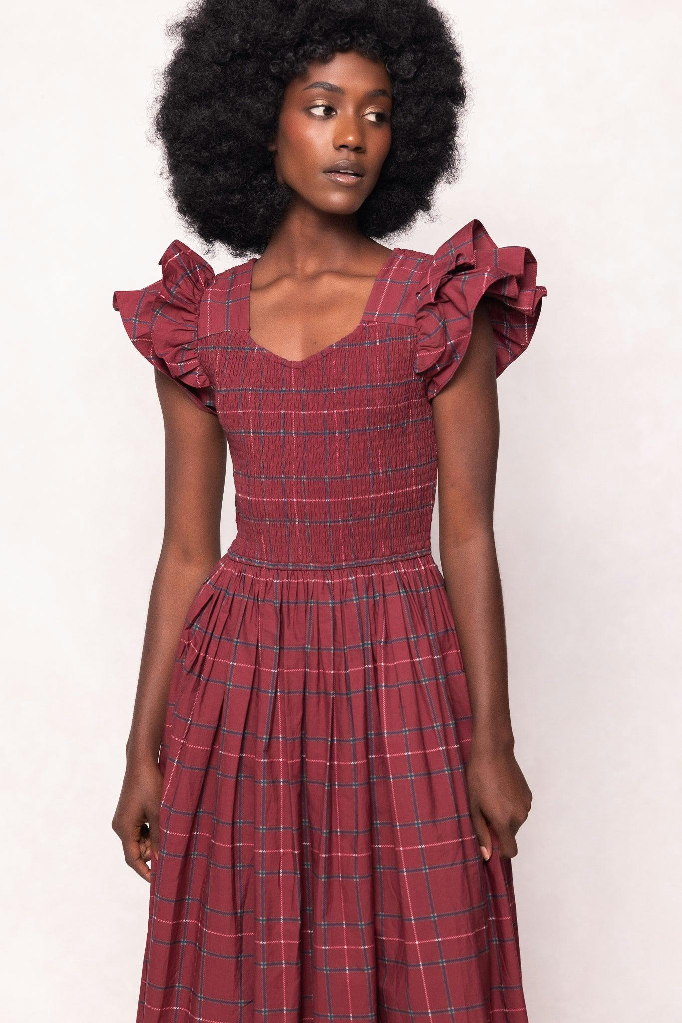 Hattie Dress in Burgundy Plaid