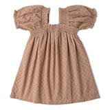 Organic Eyelet Bubble Sleeve Dress - Clay Eyelet