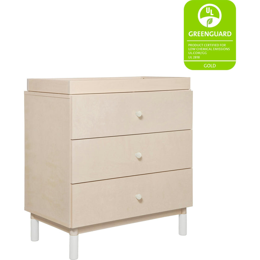 Gelato 3-Drawer Compact Changer Dresser with Removable Changing Tray (34") in Washed Natural / White