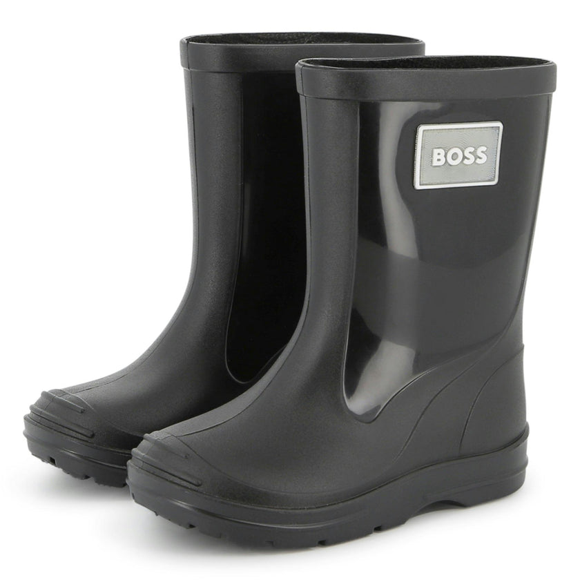 Kids Black Rain Boots with Applique