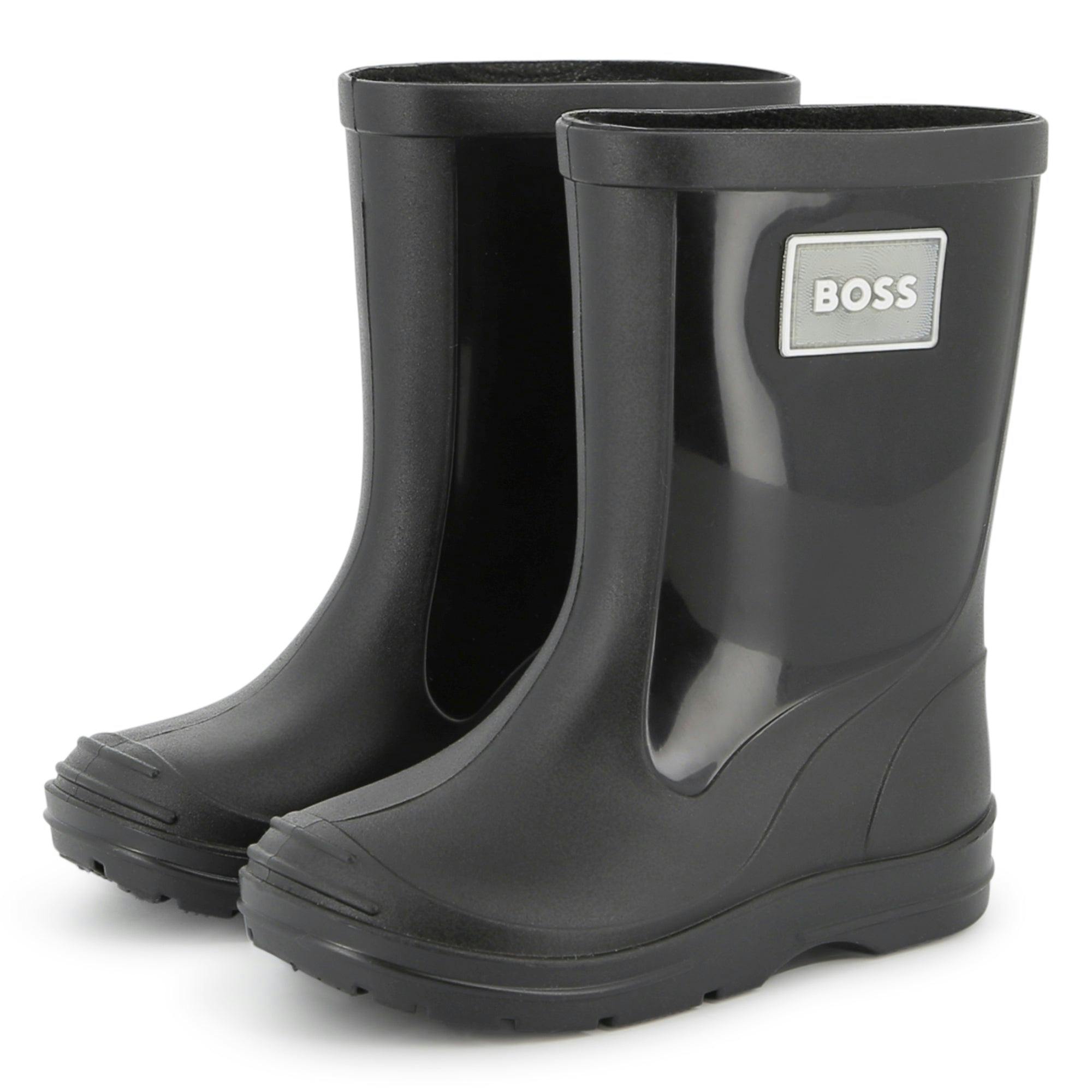 Kids Black Rain Boots with Applique