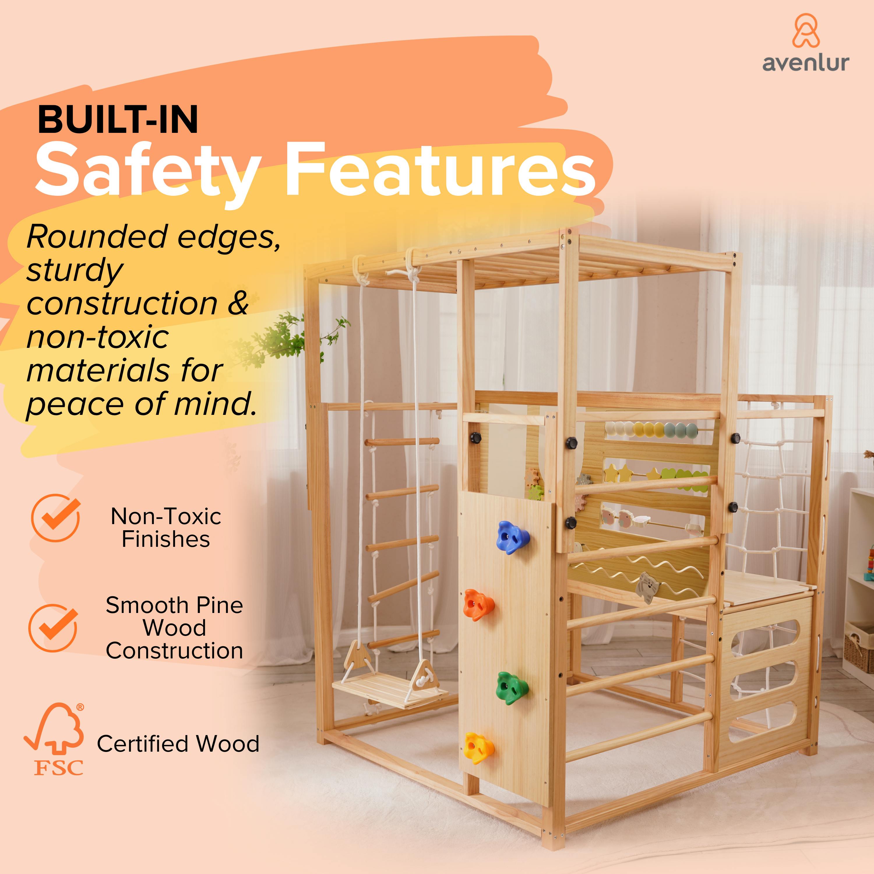 Alpine | Adjustable Indoor Jungle Gym with Slide, Climbing Wall & Monkey Bars