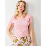 Pointelle Short Sleeve Tee, Pink