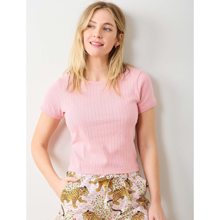 Pointelle Short Sleeve Tee, Pink