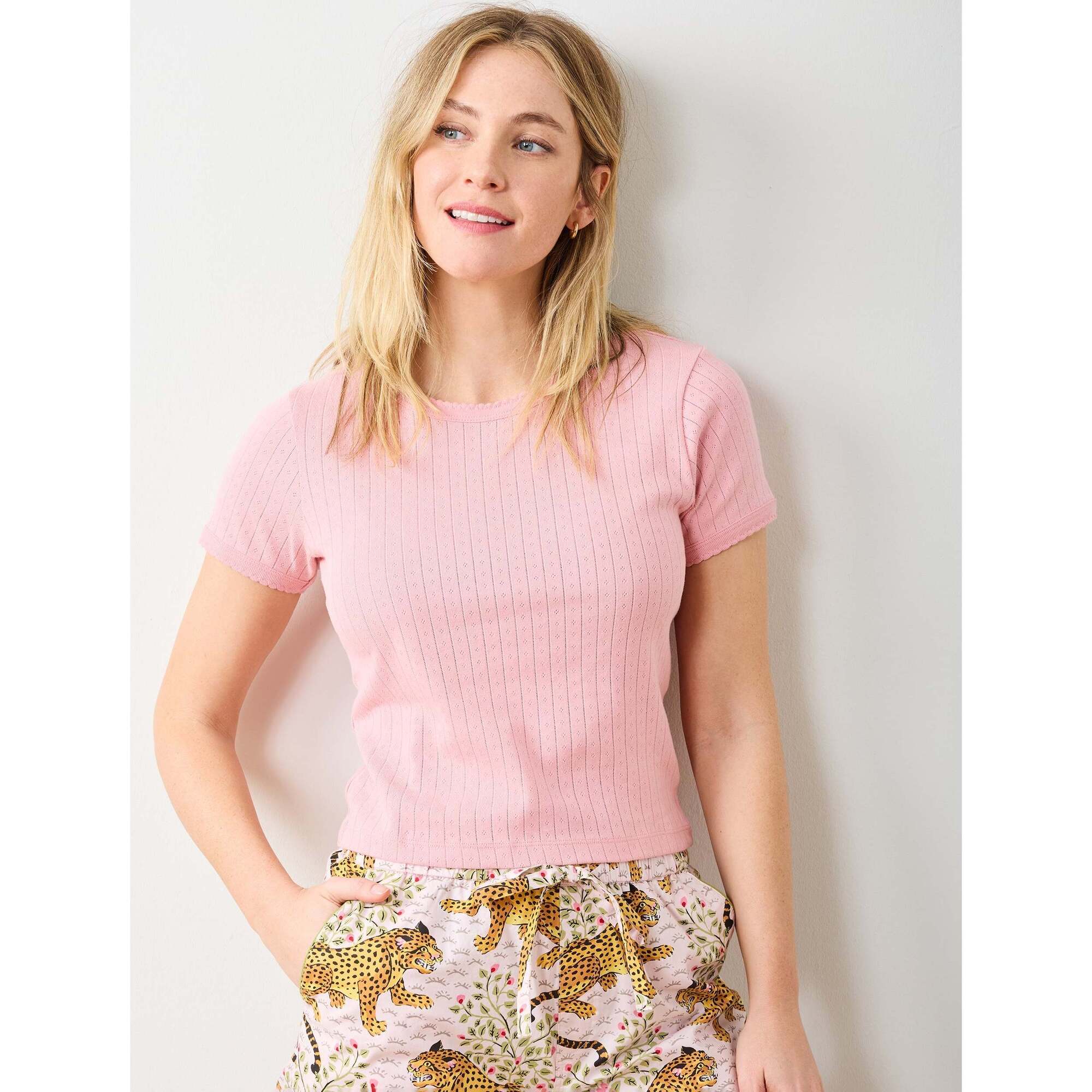 Pointelle Short Sleeve Tee, Pink