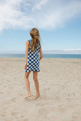 Checkered Knit Mini Dress / Navy