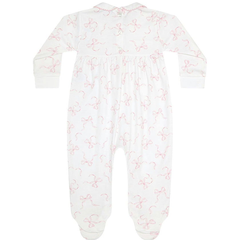 Charming Bows Print Smocked Footie
