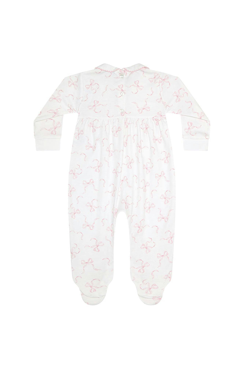 Charming Bows Print Smocked Footie
