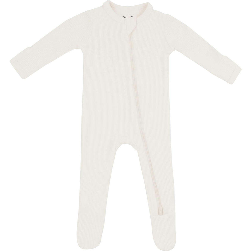 Ribbed Zipper Footie, Oat