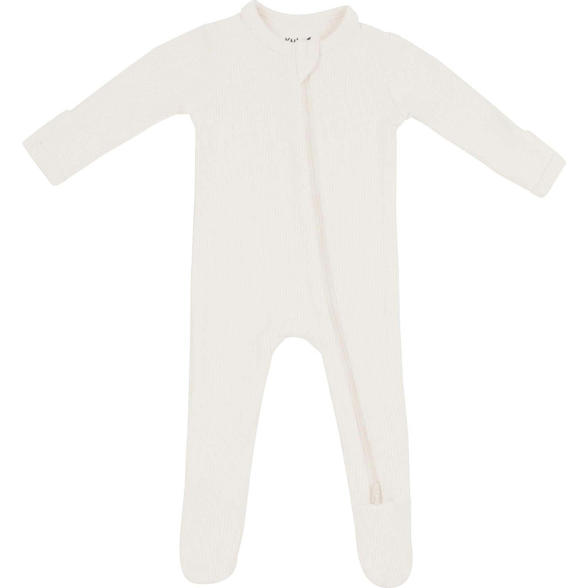 Ribbed Zipper Footie, Oat