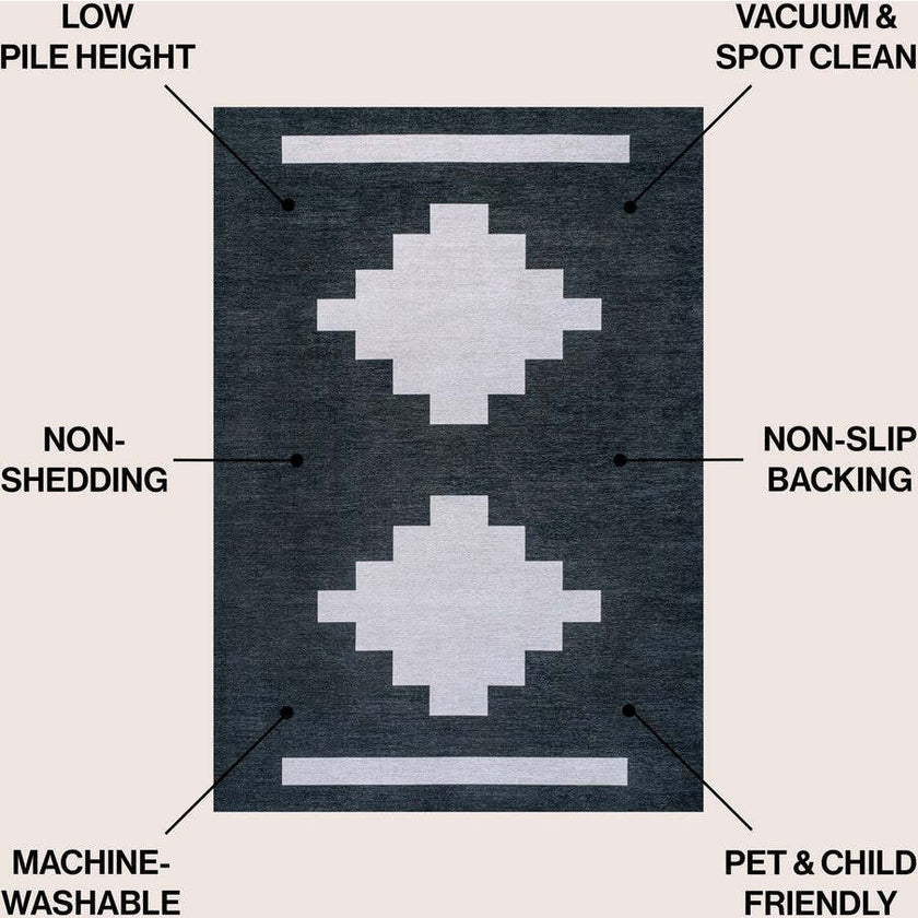 Adriel Geometric Medallion Machine-Washable Area Rug, Navy