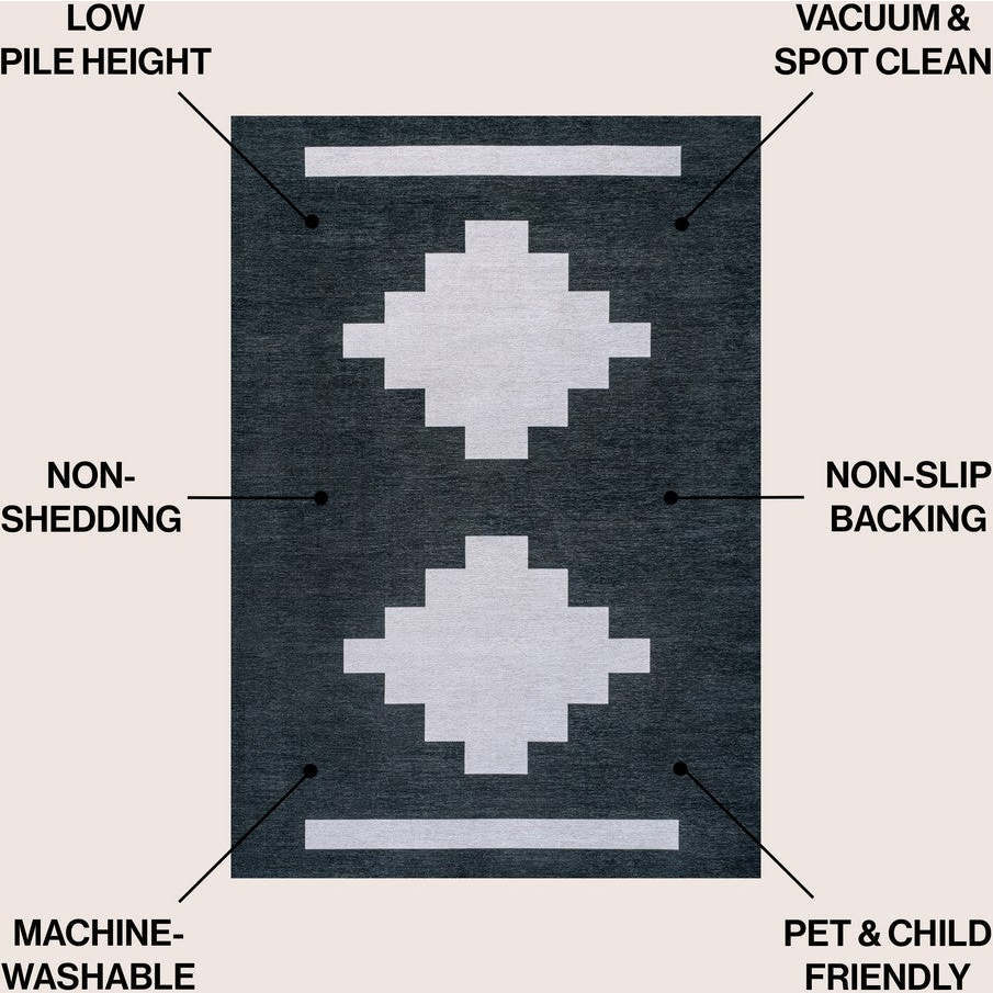 Adriel Geometric Medallion Machine-Washable Area Rug, Navy