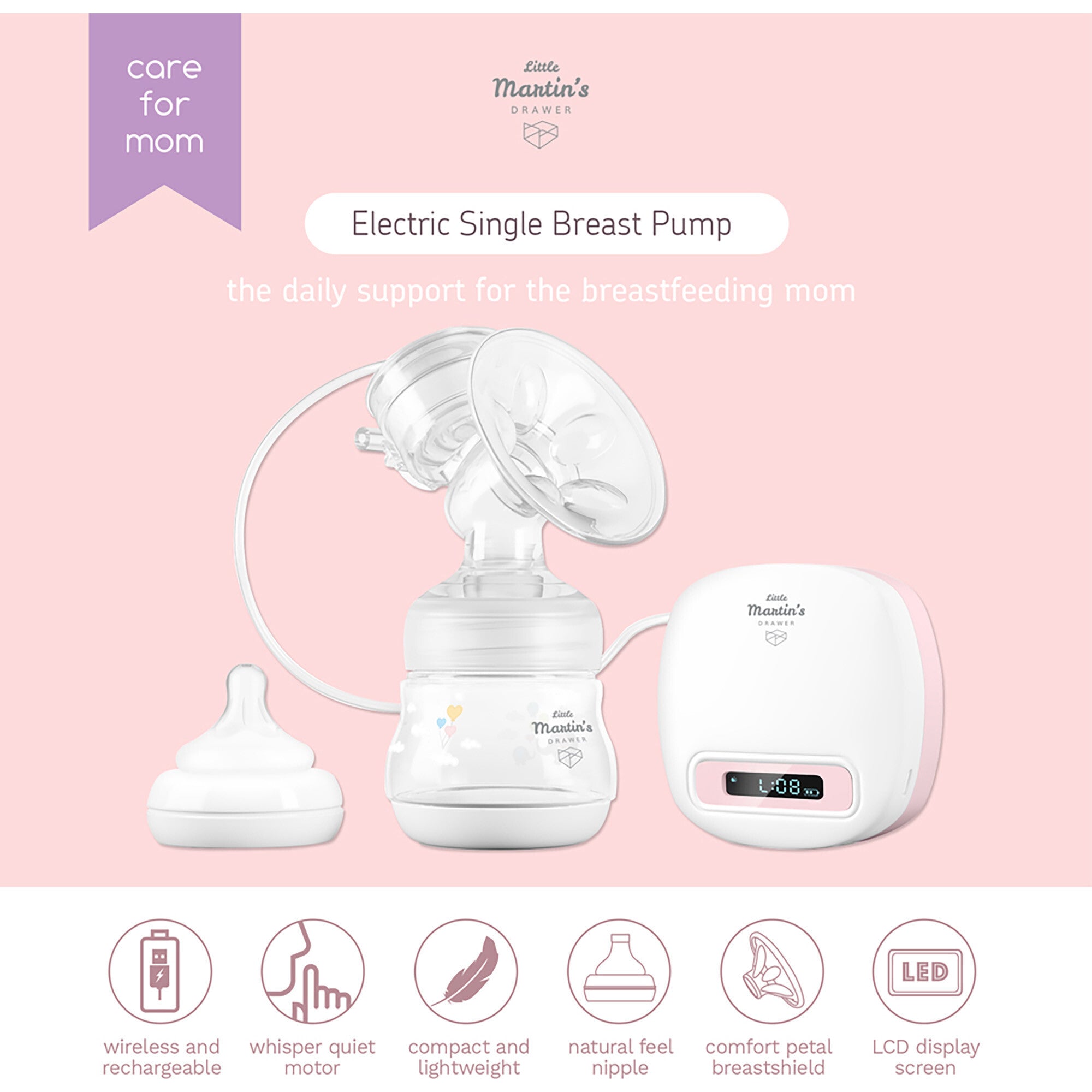 Electric Single Breast Pump: Pink