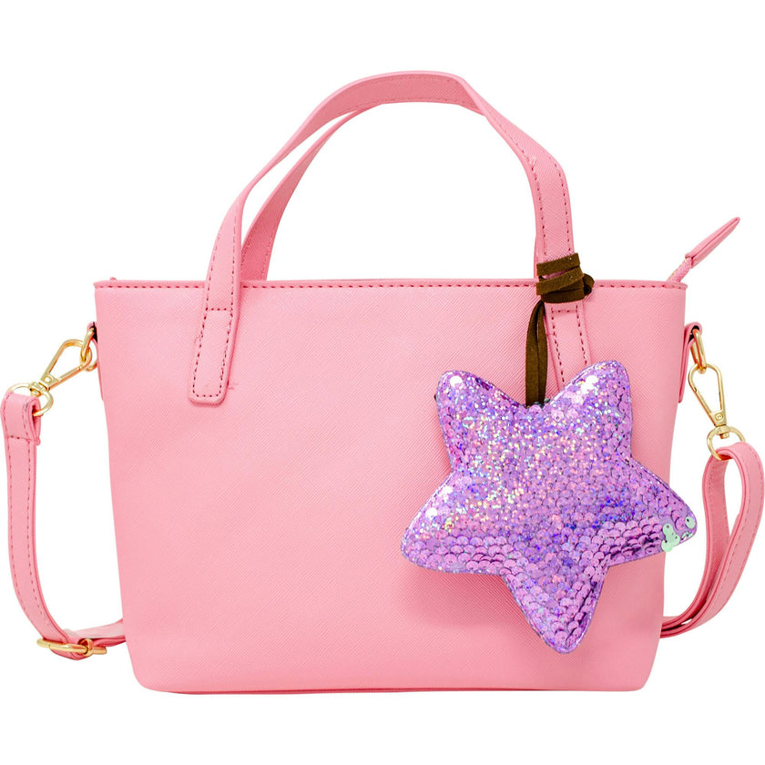 Faux Leather Tote Shoulder Strap Handbag With Sequins Happy Face Charm