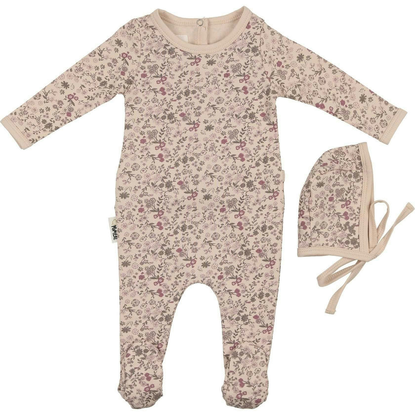 Elegant Floral Footie and Beanie Set