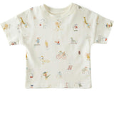 Short Sleeve Round Neck Drop Shoulder T-Shirt, Multi